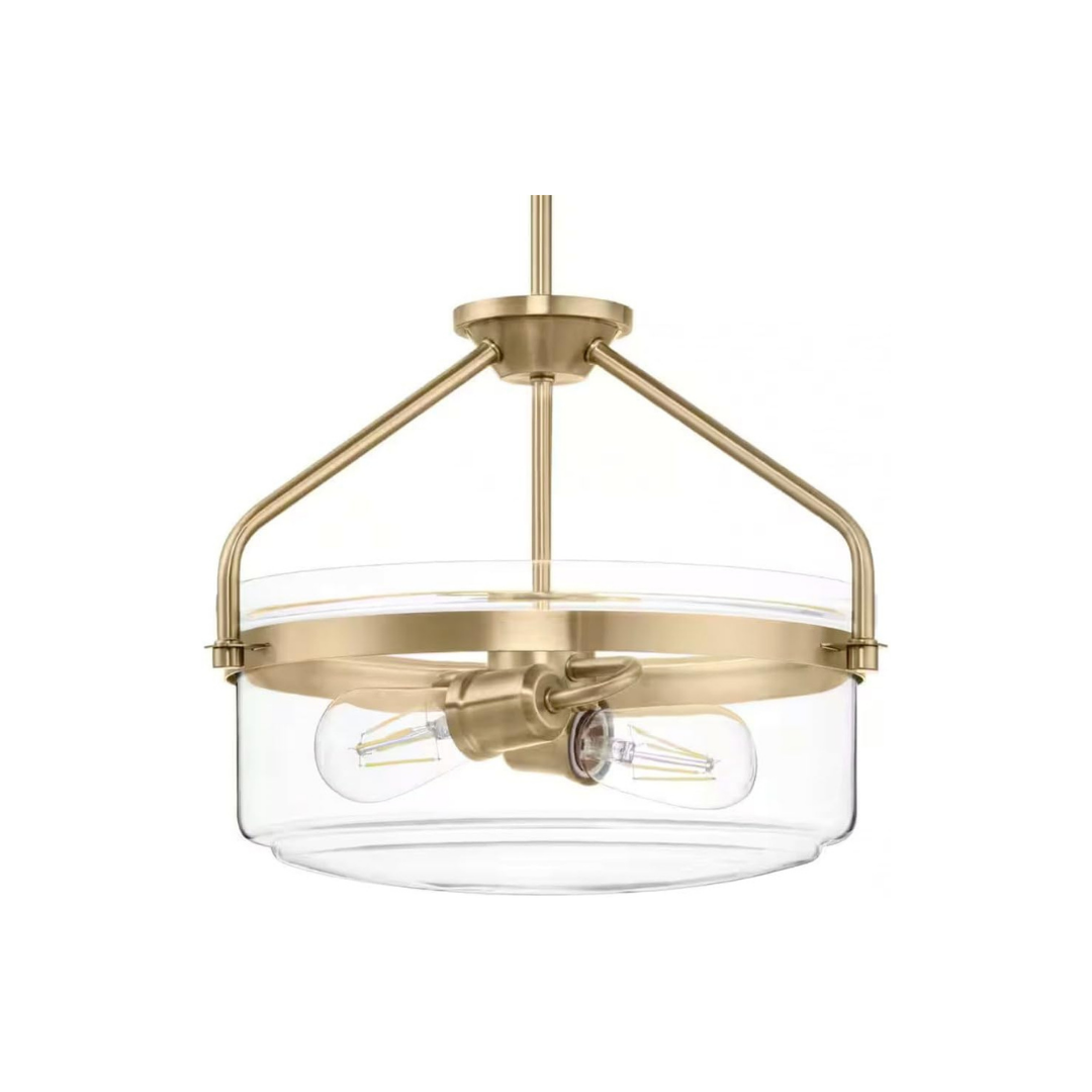 Lámpara Colgante Semiempotrada Dorada con Pantalla de Cristal 2 Luces E27 120W Interior