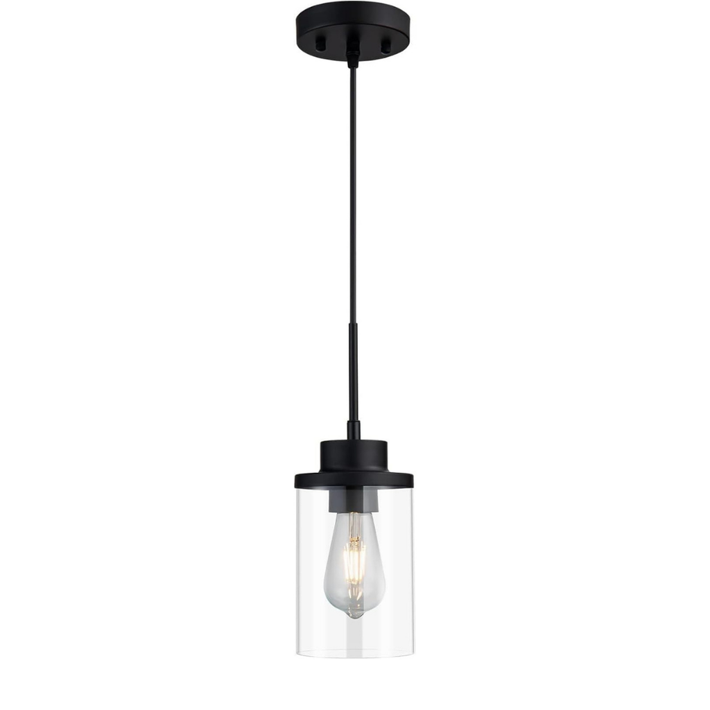 Lámpara colgante mini industrial negro mate vidrio claro cilíndrico para techo