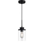 Lámpara colgante mini industrial negro mate vidrio claro cilíndrico para techo