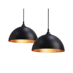 Lámpara Colgante Individual Negro Mate con Interior Dorado 2 Luz E27 60W Interior