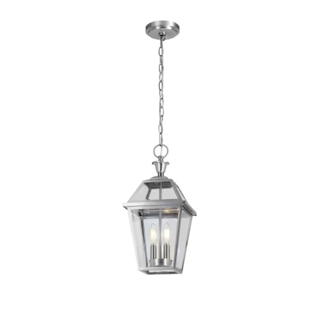 Lámpara Colgante Exterior Acero Inoxidable Farol con Cadena 2 Luces 120W