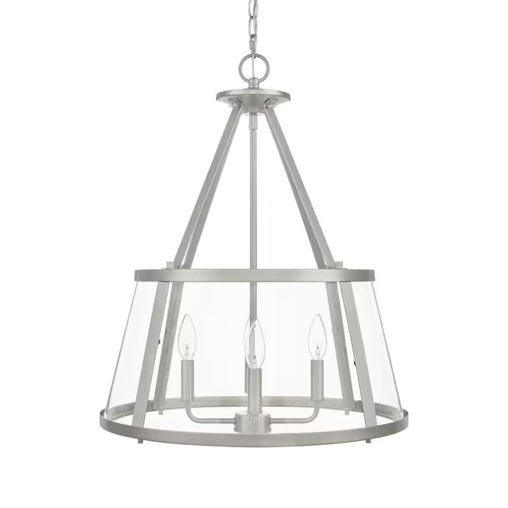 Lámpara Colgante Níquel con Campana de Vidrio Transparente 4 Luces E12 240W Interior Atenuable