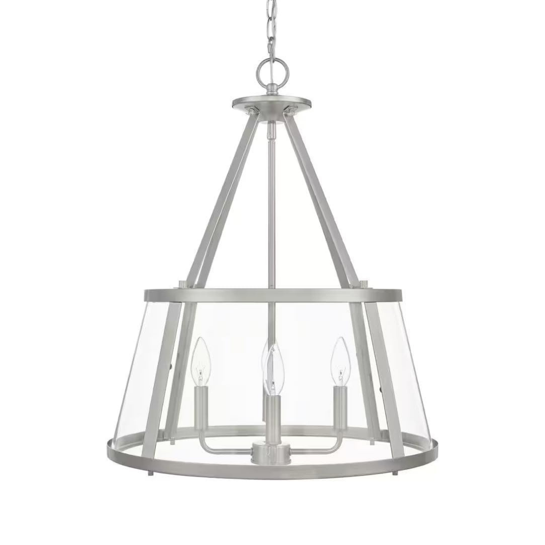 Lámpara Colgante Níquel con Campana de Vidrio Transparente 4 Luces E12 240W Interior Atenuable
