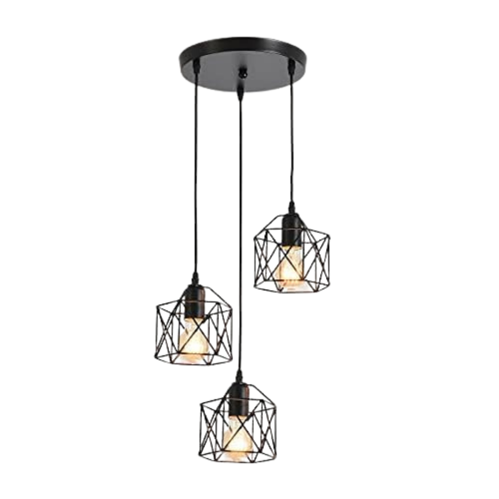 Lámpara Colgante Techo 3 Luces Negro Jaula Geométrica LED E26 60W Interior