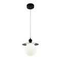 Lámpara colgante moderna de techo negro con pantalla redonda de cristal opalino