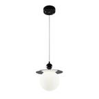 Lámpara colgante moderna de techo negro con pantalla redonda de cristal opalino