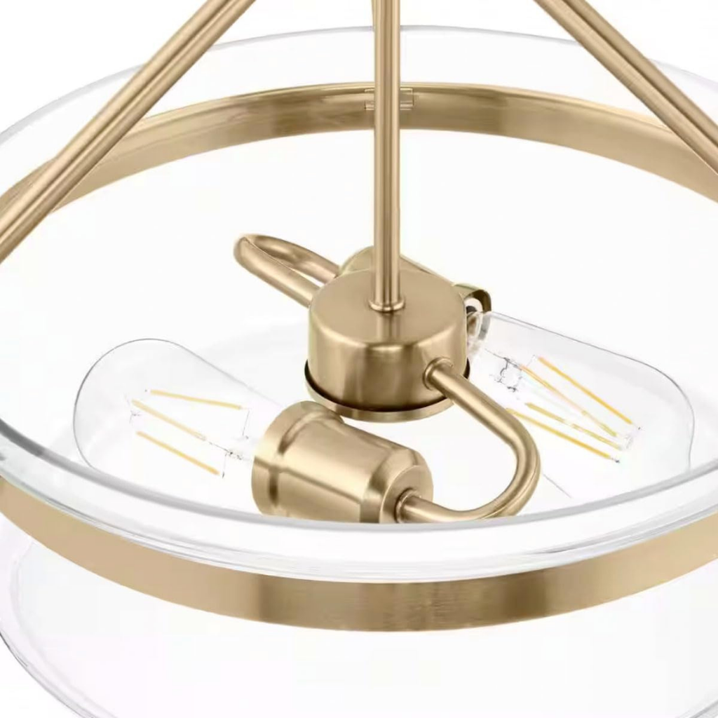 Lámpara Colgante Semiempotrada Dorada con Pantalla de Cristal 2 Luces E27 120W Interior