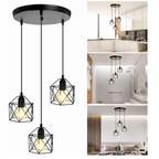 Lámpara Colgante Techo 3 Luces Negro Jaula Geométrica LED E26 60W Interior