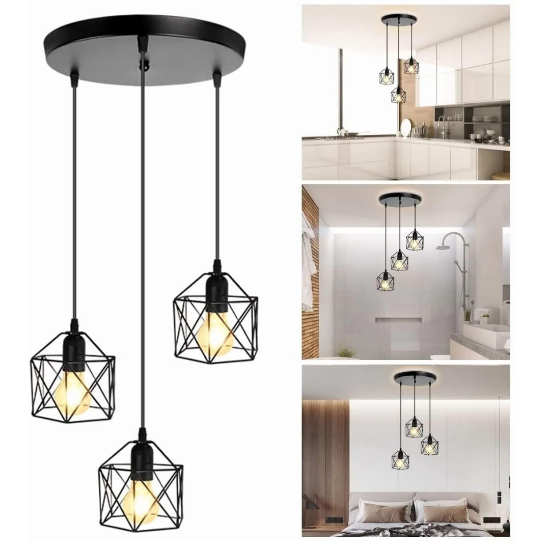 Lámpara Colgante Techo 3 Luces Negro Jaula Geométrica LED E26 60W Interior