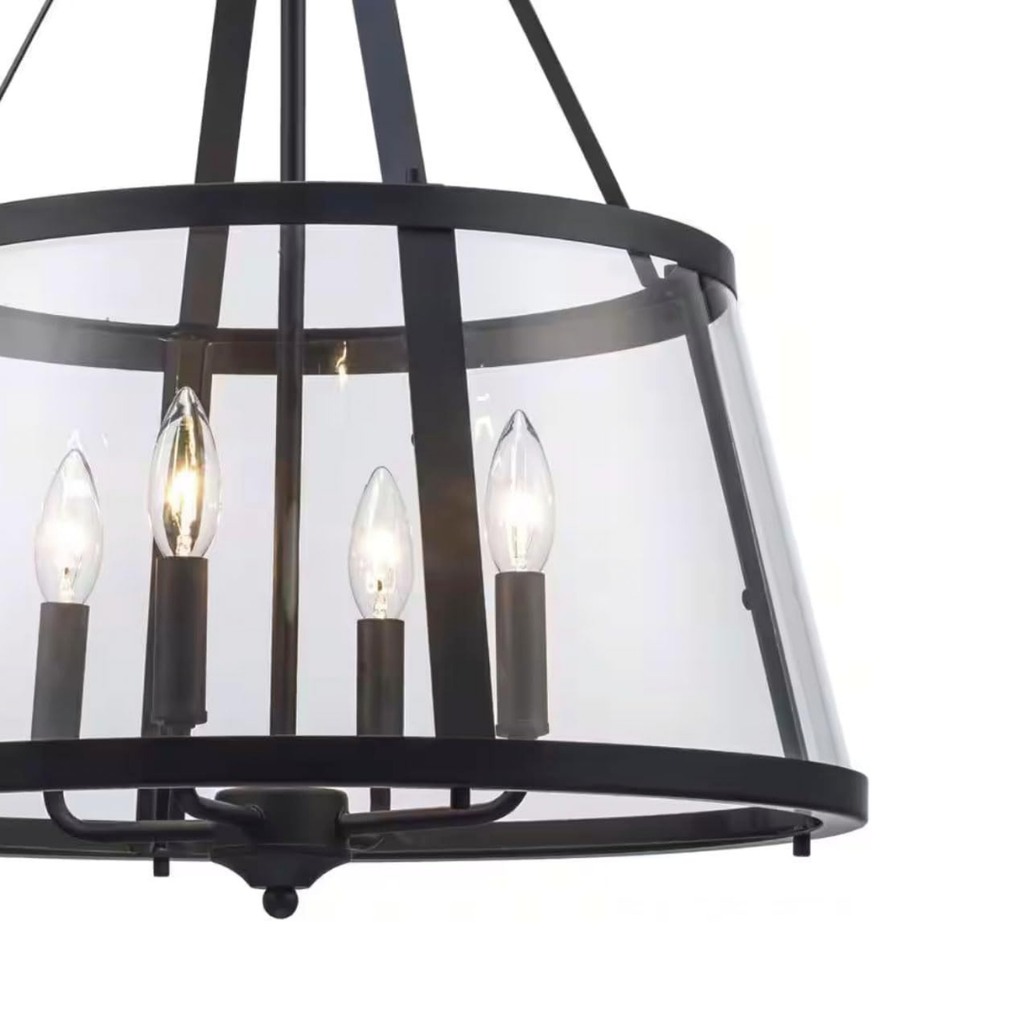 Lámpara Colgante Negra con Vidrio Transparente 4 Luces E12 240W Interior Atenuable