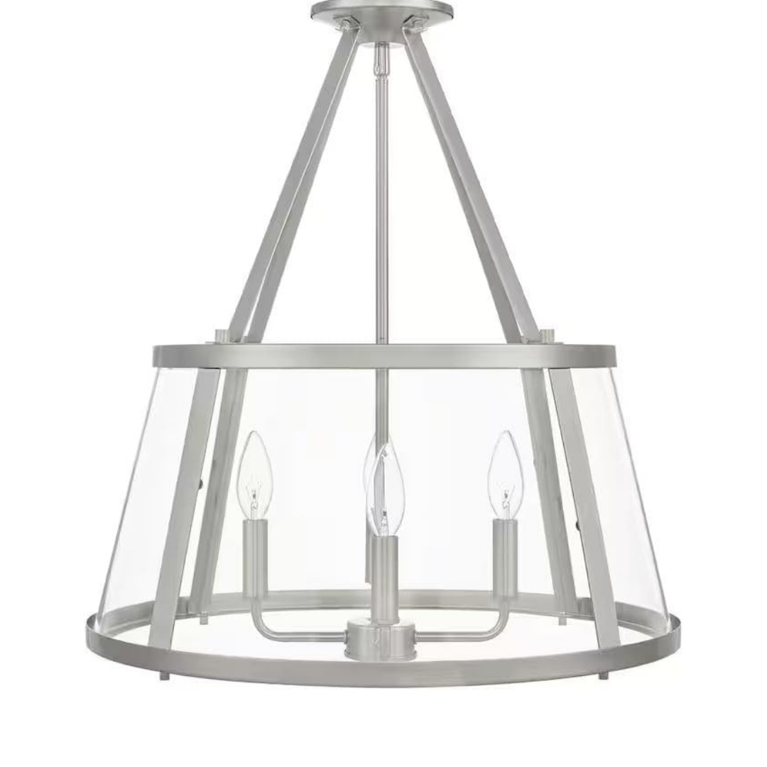 Lámpara Colgante Níquel con Campana de Vidrio Transparente 4 Luces E12 240W Interior Atenuable
