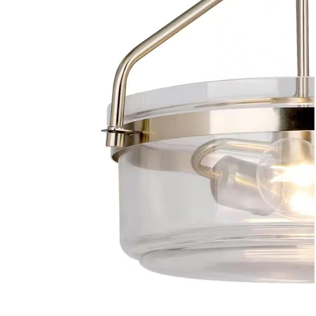 Lámpara Colgante Semiempotrada Dorada con Pantalla de Cristal 2 Luces E27 120W Interior