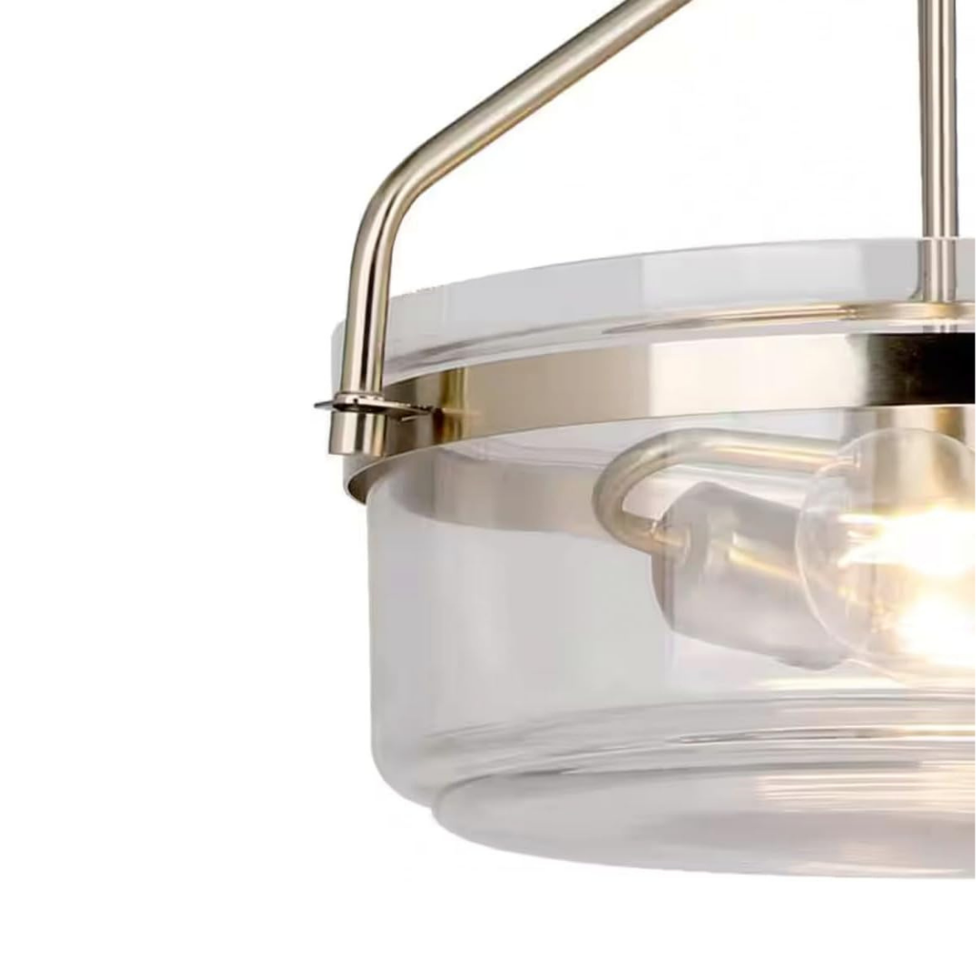 Lámpara Colgante Semiempotrada Dorada con Pantalla de Cristal 2 Luces E27 120W Interior