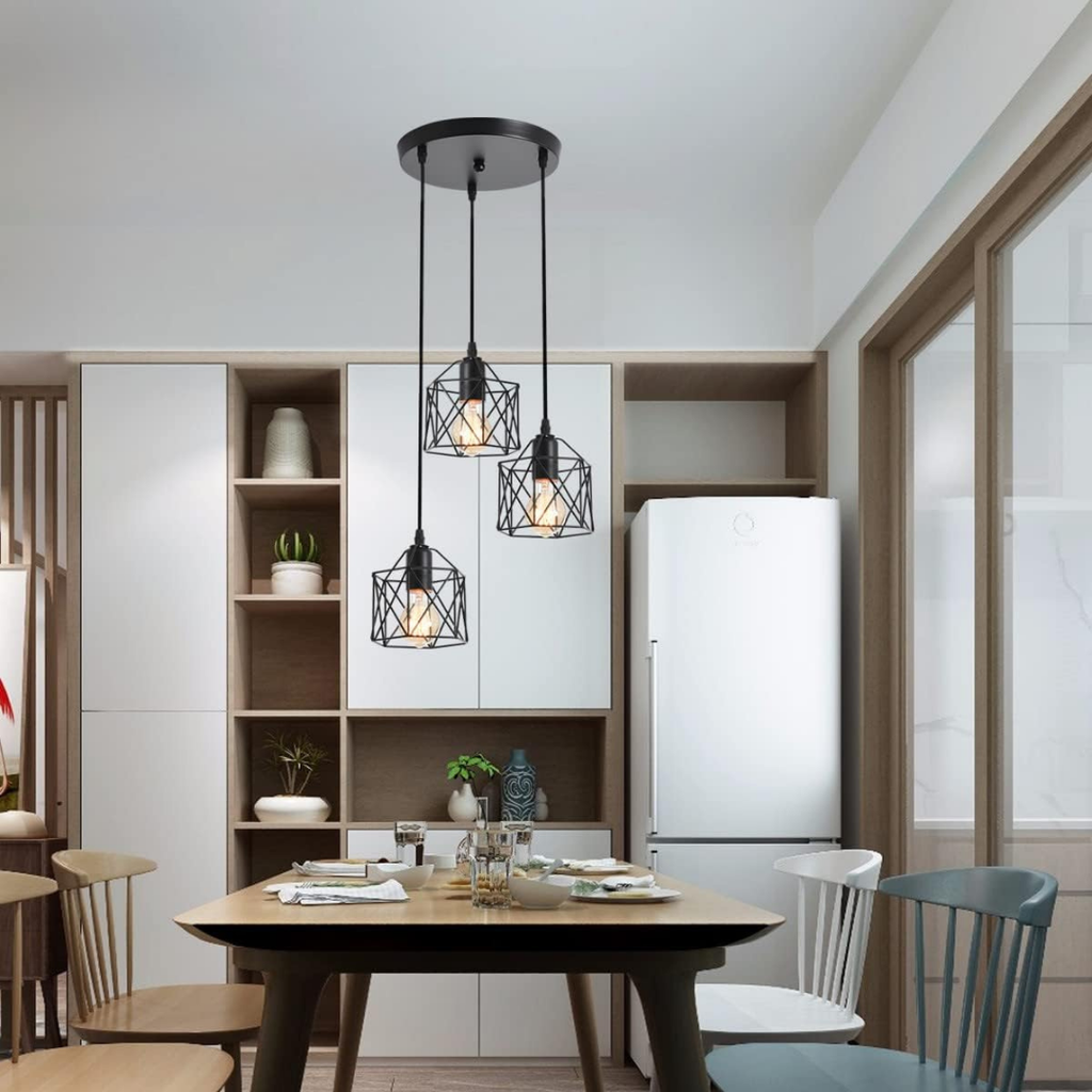 Lámpara Colgante Techo 3 Luces Negro Jaula Geométrica LED E26 60W Interior