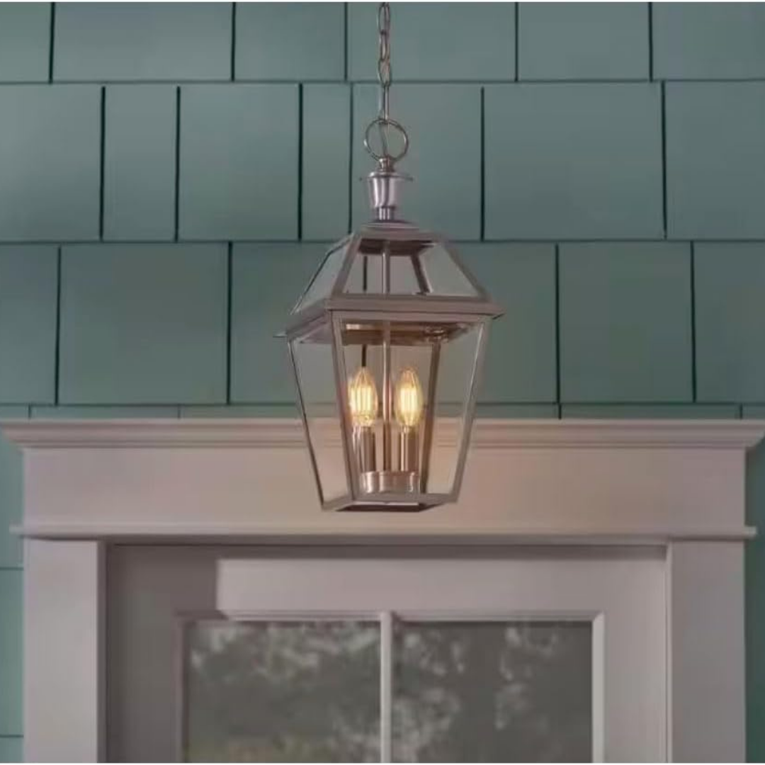Lámpara Colgante Exterior Acero Inoxidable Farol con Cadena 2 Luces 120W