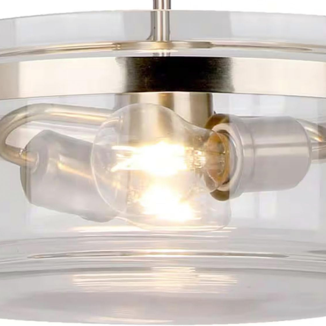 Lámpara Colgante Semiempotrada Dorada con Pantalla de Cristal 2 Luces E27 120W Interior