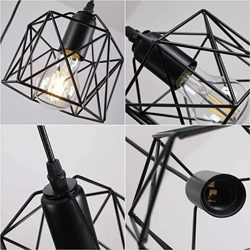 Lámpara Colgante Techo 3 Luces Negro Jaula Geométrica LED E26 60W Interior
