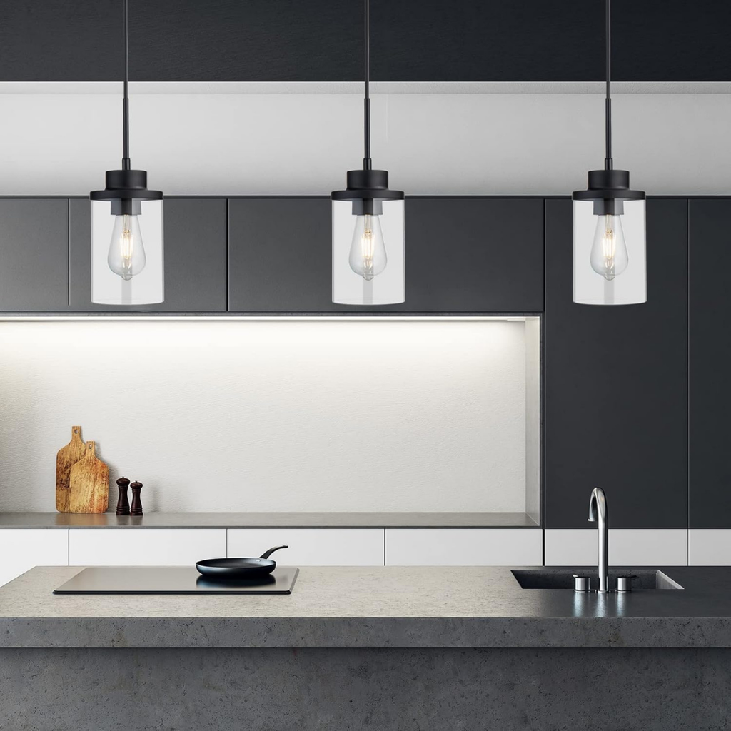 Lámpara colgante mini industrial negro mate vidrio claro cilíndrico para techo
