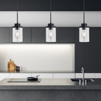 Lámpara colgante mini industrial negro mate vidrio claro cilíndrico para techo