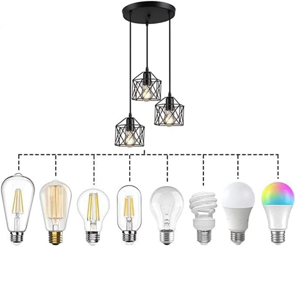 Lámpara Colgante Techo 3 Luces Negro Jaula Geométrica LED E26 60W Interior